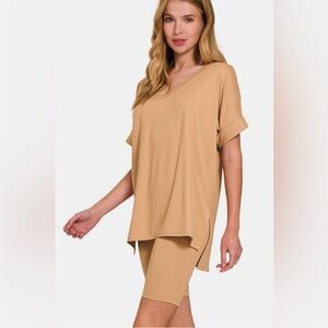 ZENANA Microfiber V-Neck Short Sleeve Top & Short Set New Size Medium